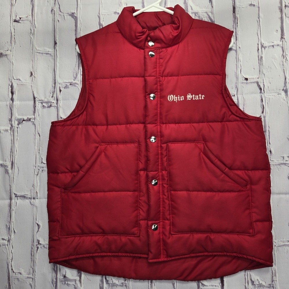 Vintage Ohio State Buckeyes NCAA Red Puffer Vest Men's Sz M Made In USA Football